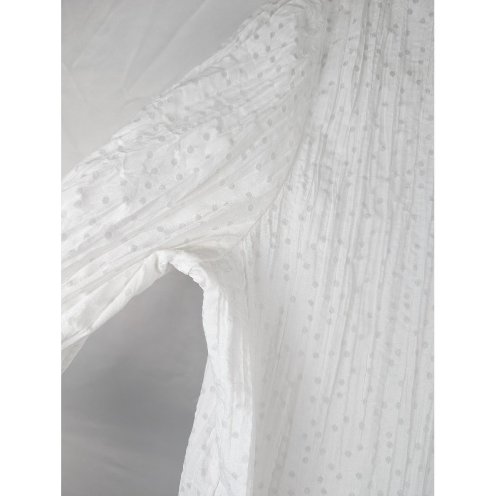 Polka Dot Textured Button Up Top Size M White Long Sleeve Coquette Coastal Gauze - Picture 7 of 10